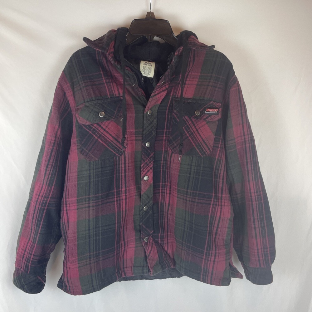 Dickies Men's Red & Black Plaid Button Up & Zip Heavy Flannel Jacket Coat Medium